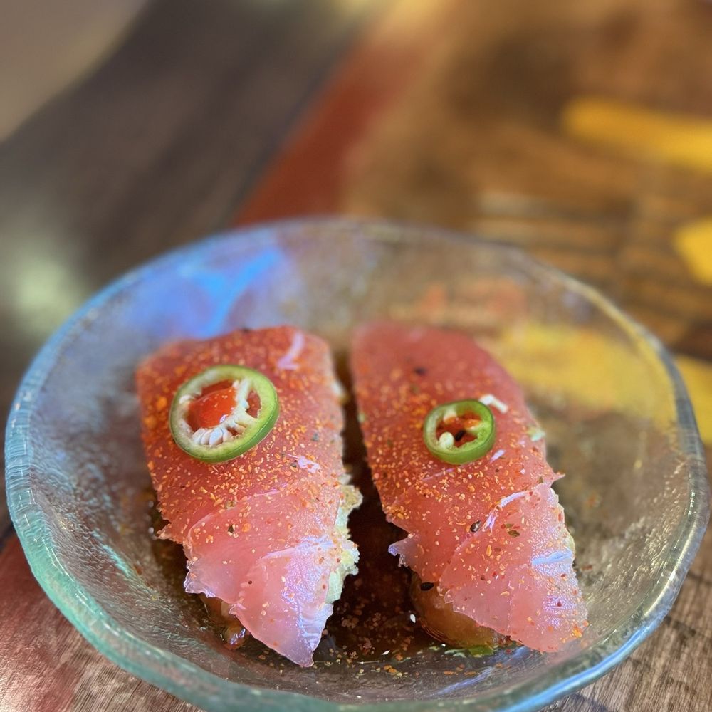 Musume signature dishes Black Cod Misoyaki, "Hot Mess" Roll, A5 Japanese Wagyu, Tuna Tower